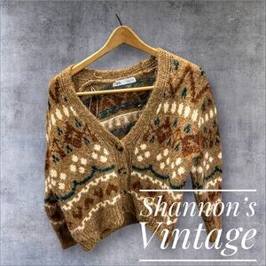 Zara Brown and Cream Patterned Cardigan